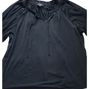 Investments Black Pleated Balloon Sleeve Blouse Top Size L Adjustable Neckline